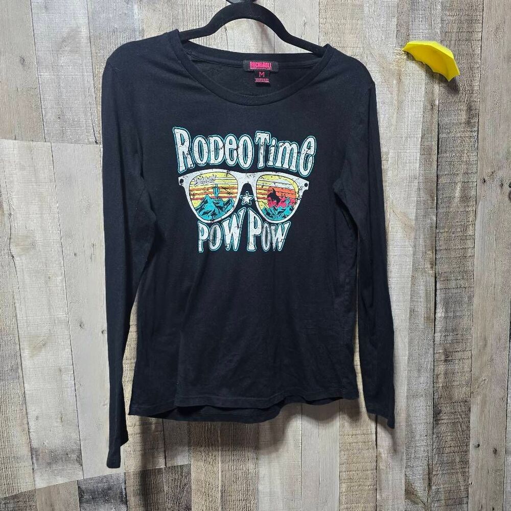 Rock & Roll Cowgirl Dale Brisby Black Rodeo Time Graphic Tee Medium Western NFR